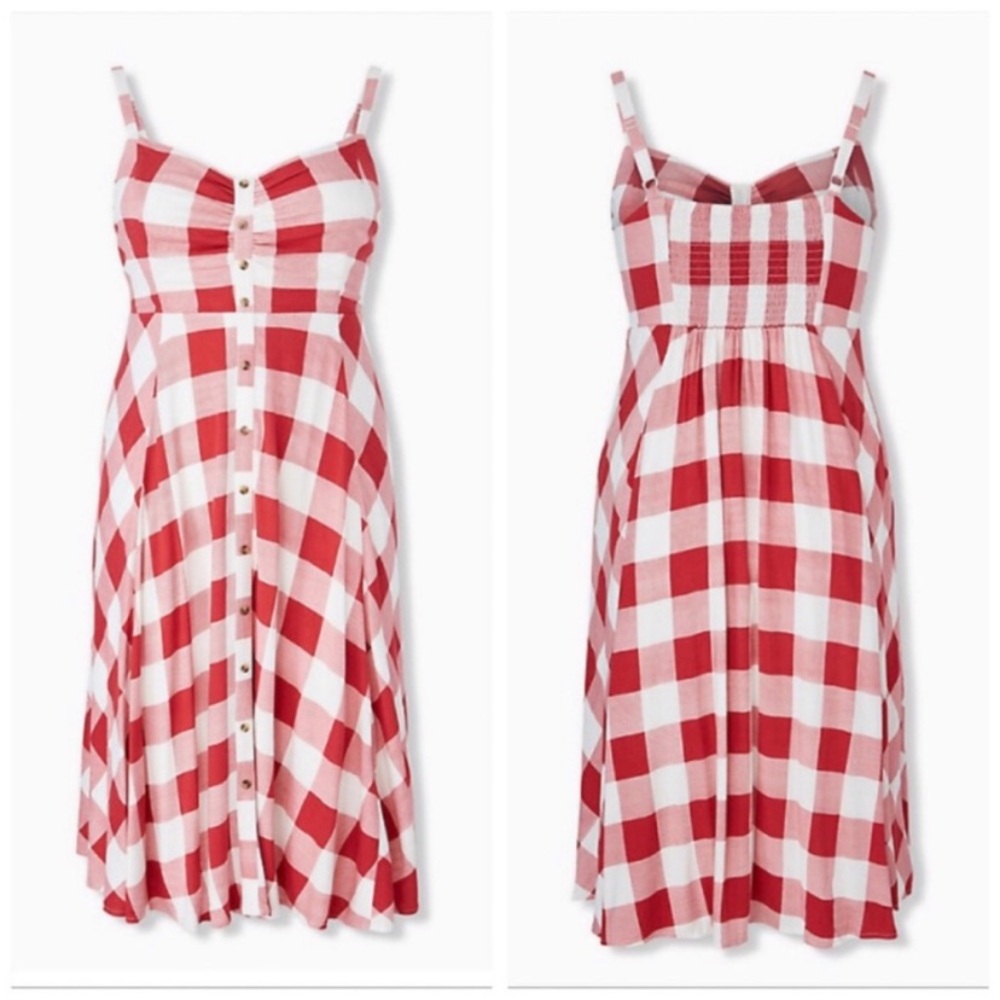 Torrid Red & White Gingham Retro Woven Button-Front Midi Swing Dress 2X 18 20 - Picture 9 of 15